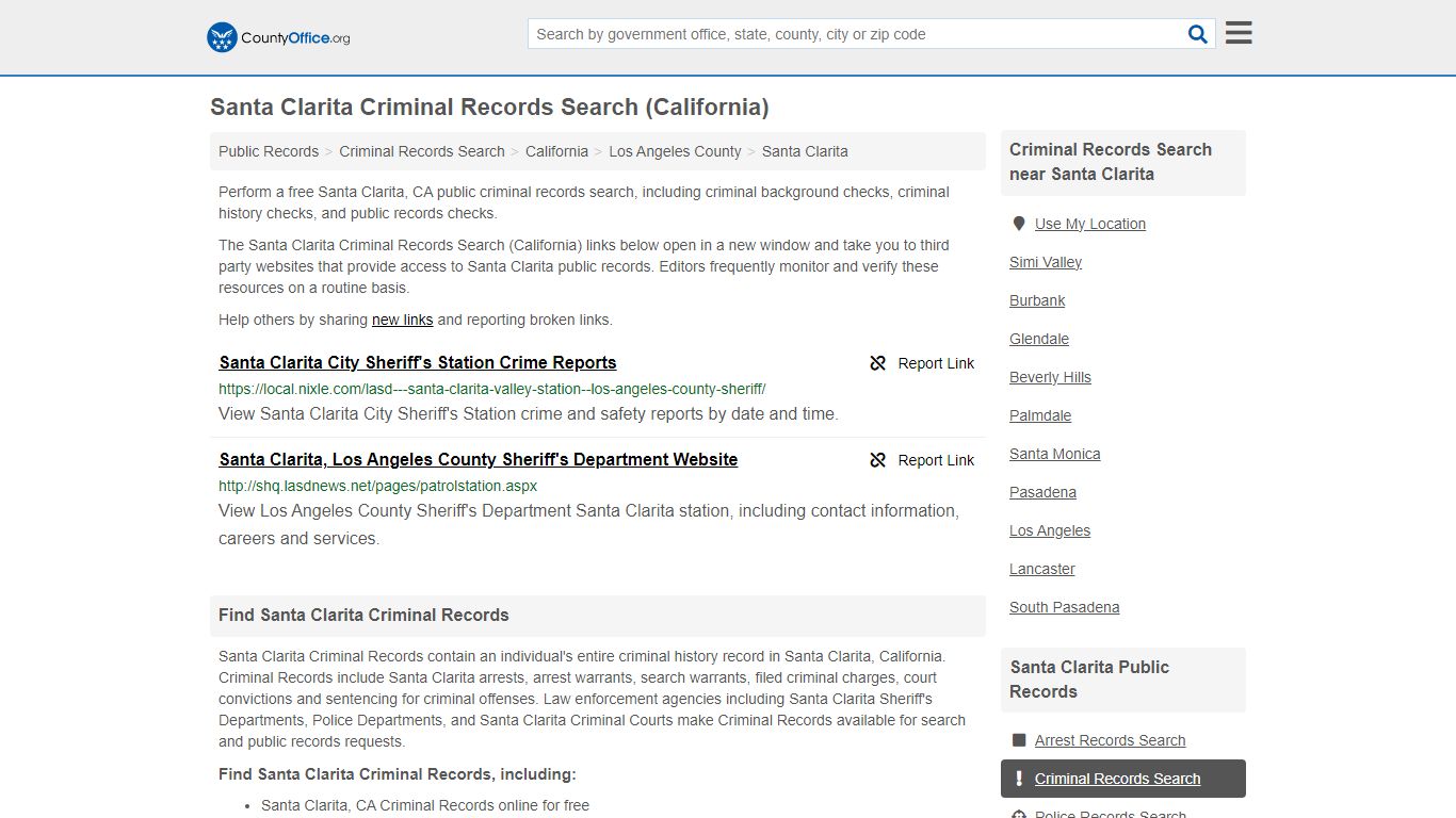 Santa Clarita Criminal Records Search (California) - County Office